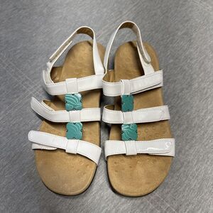 Vionic Amber Sandals‎ Womens Size 7 Strappy Patent Leather White Aqua Gems